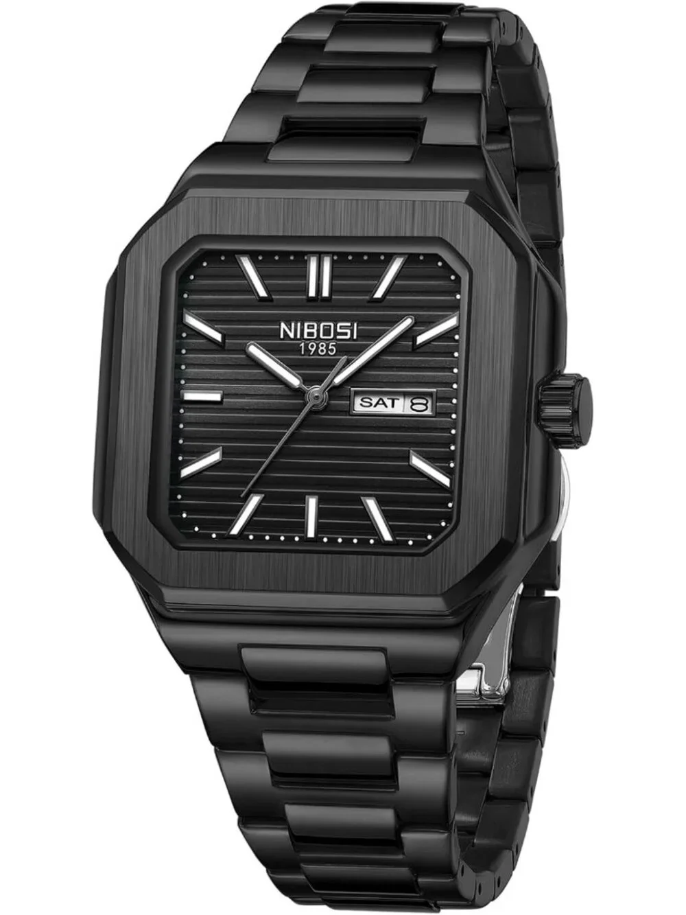 Men's Black Square Analog Quartz Stainless Steel  Waterproof Classic Wrist Watch